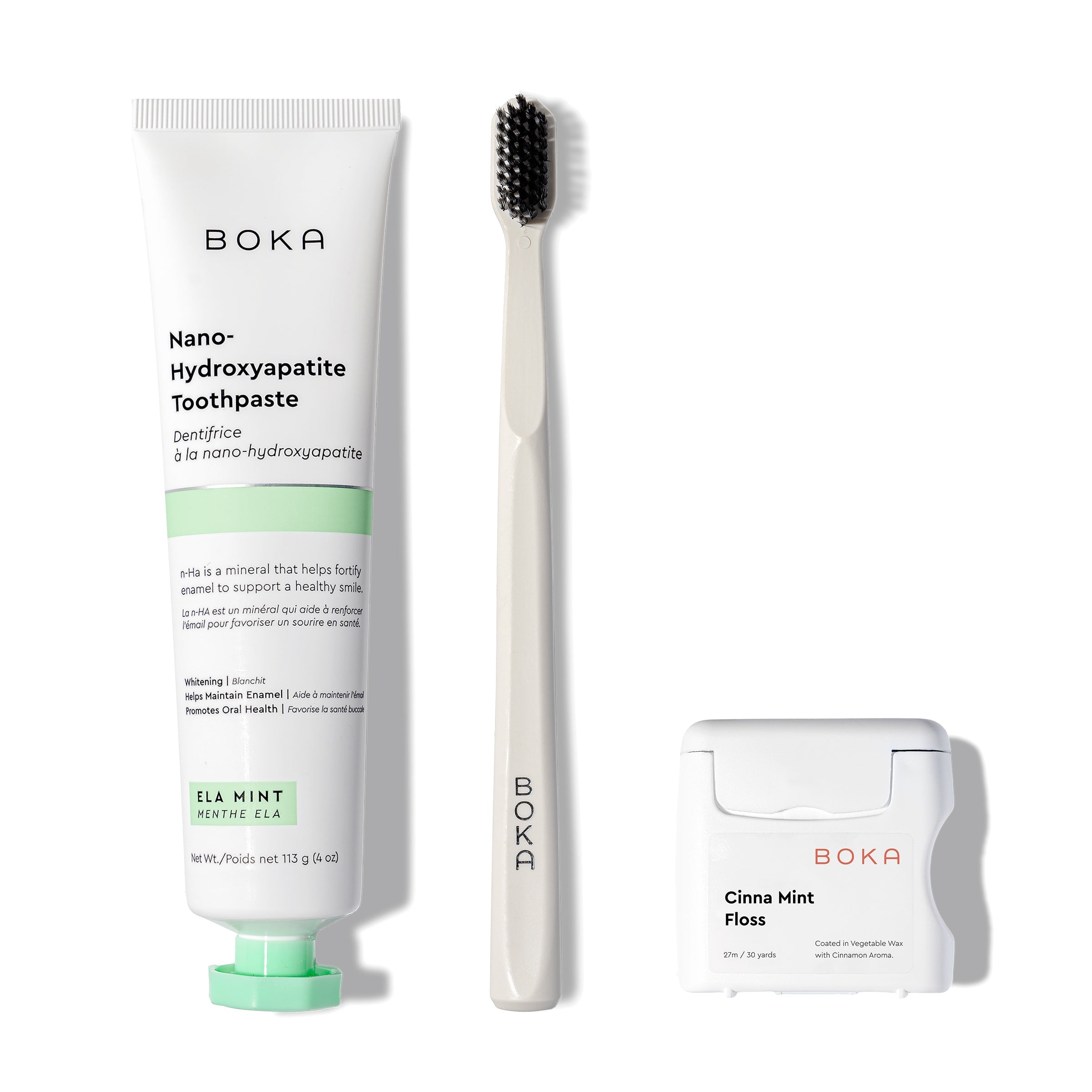 Classic Kit with activated charcoal bristles and nano-hydroxyapatite toothpaste on a white background.