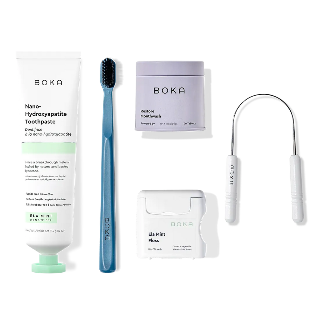 Complete Kit: Includes nano-hydroxyapatite toothpaste, toothbrush, probiotic mouthwash, floss & scraper.
