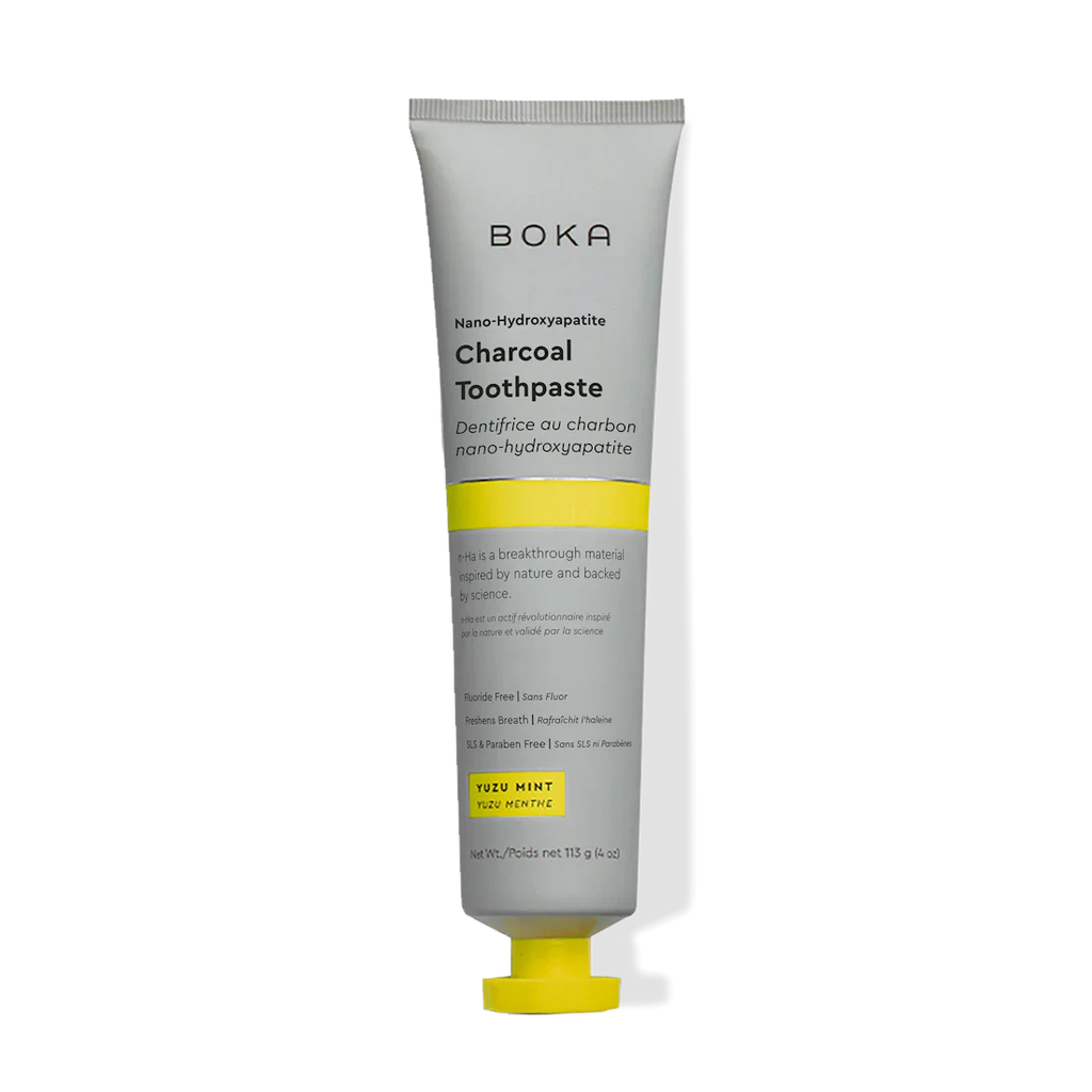 Boka charcoal toothpaste tube on a white background