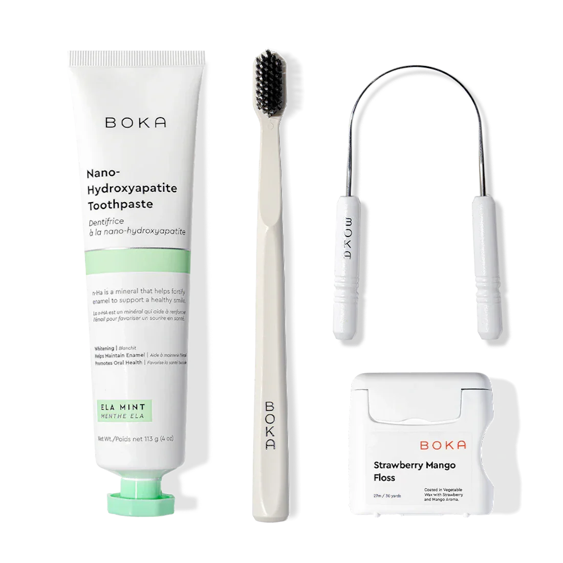 Starter Kit: includes nano-hydroxyapatite toothpaste, toothbrush, tongue scraper, and floss.