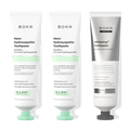 Three bottles of Boka Nano-Hydroxyapatite Toothpaste on a white background