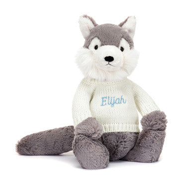 Bashful Wolf with Personalized Cream Jumper