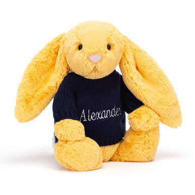 Bashful Sunshine Bunny with Personalized Navy Jumper