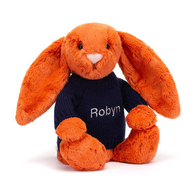 Bashful Tangerine Bunny with Personalized Navy Jumper
