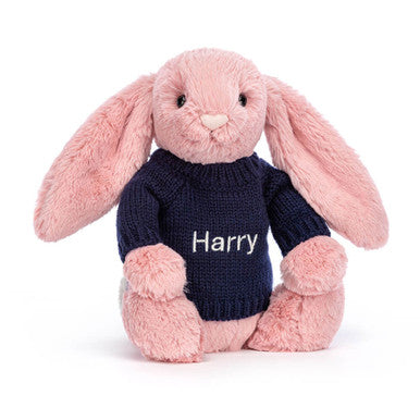 Bashful Petal Bunny with Personalized Navy Jumper