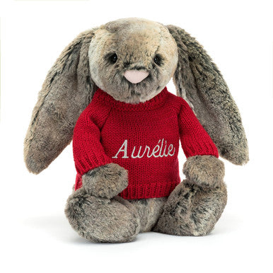 Bashful Cottontail Bunny with Personalized Red Jumper