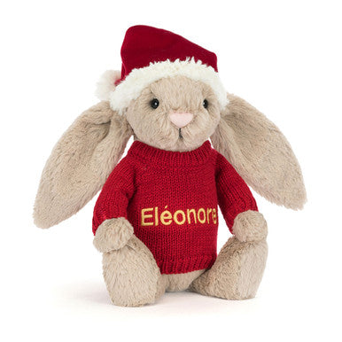 Bashful Christmas Bunny with Personalized Red Jumper