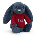 Bashful Navy Bunny with Personalized Red Jumper