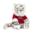 Bashful Snow Tiger with Personalized Red Jumper