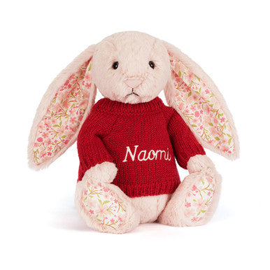 Bashful Blush Bunny 'Cherry' with Personalized Red Jumper
