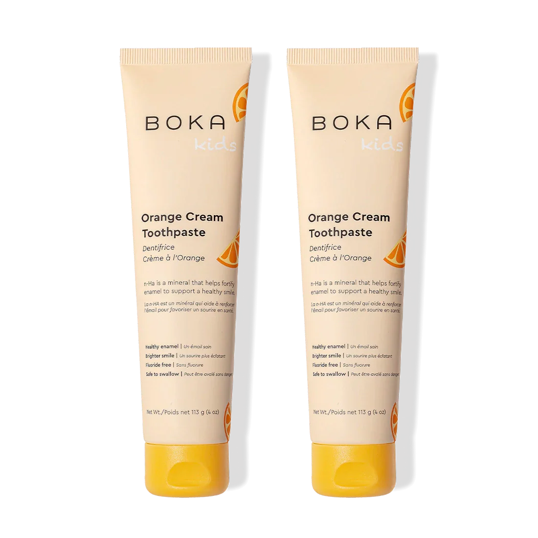 Two tubes of n-Ha Toothpaste 2-Pack for kids, with nano-hydroxyapatite to strengthen enamel.
